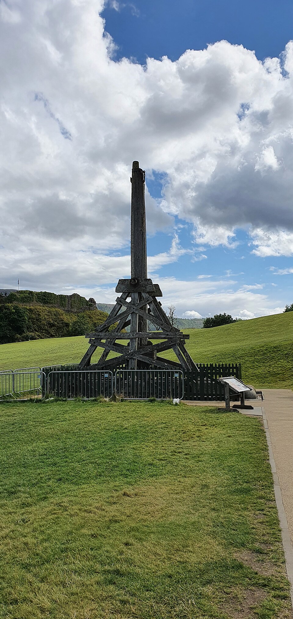 A full-size timber trebuchet reconstruction at Urquhart Castle, Scotland